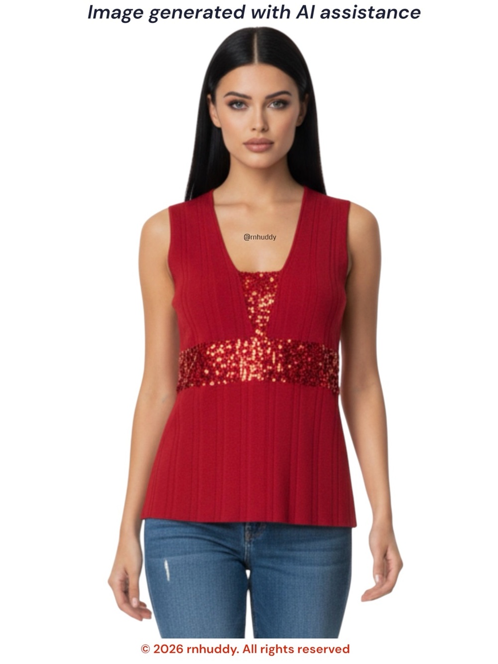 NWT Kaily K M red knit with sequins sleeveless top